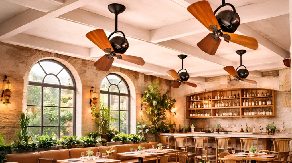 Ventilador de teto em um restaurante.