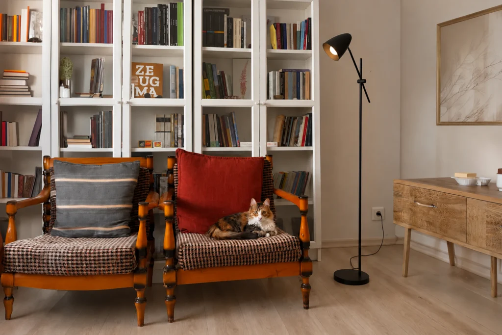 Iluminação para pets - sala de estar com luminária de piso